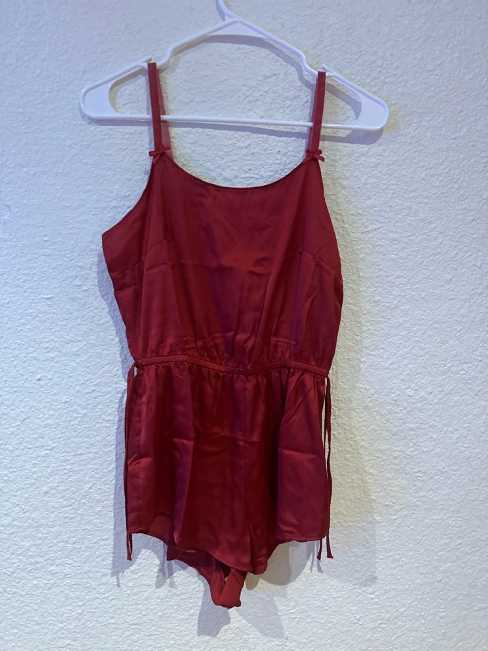 Auden red color  Satin Romper wrinkly